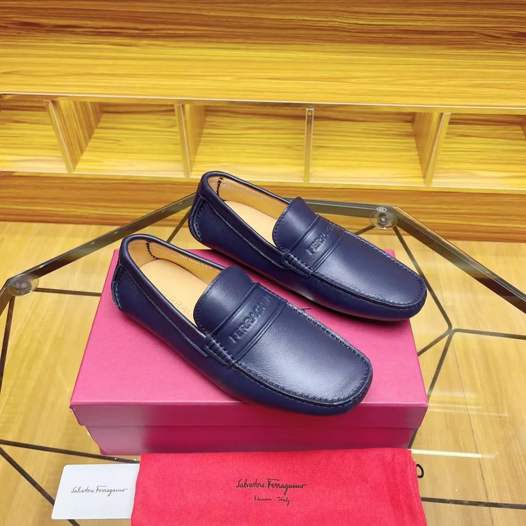 Men's shoes 💰560Ferragamo high-end quality 🔥 dark blue cowhide ➕ cowhide lining size 38-45